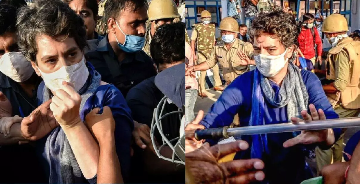 UP पुलिस की शर्मनाक हरकत: पुरुष पुलिसकर्मी ने प्रियंका गांधी का कुर्ता खींचा, एक दिन पहले कांग्रेस की महिला नेता के फाडे थे कपडे