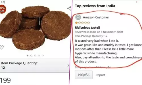 Viral! अमेजन ग्राहक ने गोबर का उपला खाकर बताया स्वाद, Viral हुआ कस्टमर का रिव्यू Viral! अमेजन ग्राहक ने गोबर का उपला खाकर बताया स्वाद, Viral हुआ कस्टमर का रिव्यू