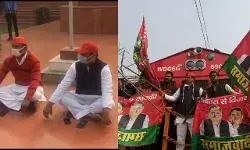 भारत बंद: UP विधानसभा में सपा नेता आशु मलिक राज्यपाल कश्यप सुनील साजन धरने पर बैठे