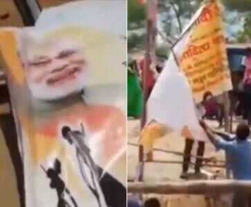 VIDEO: मिर्जापुर में रैली के बाद मोदी-योगी के पोस्टर फाड़ने की मची होड़, जम कर फाडे पोस्टर, देखिये वीडियो